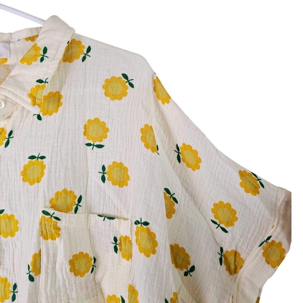 AnnieWear Los Angeles Yellow Floral Cotton Gauze Button Down Shirt XL Street - Picture 3 of 6